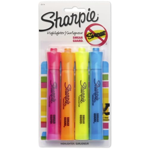 Sharpie Accent Tank-Style Highlighters, Assorted Colors, 4 Count - Back to School, Desk Supplies - color: Pink+Orange+Yellow+Blue