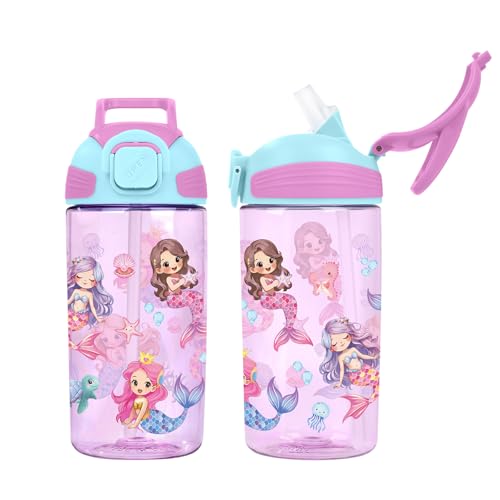 Kids Water Bottle with Straw BPA Free Kids Plastic Bottle for School Travel - color: Mermaid, size: 18.6 Ounces