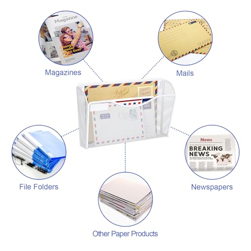 samstar 6 Pack Mesh Wall Mounted File Holder Metal Wall File Pocket Mail Organizer for Office/Home(with Label Panel), White - color: White