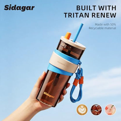 24oz Tritan Water Bottle with Straw and Silicone Sleeve, Brown Leak-Proof Aesthetic Tumbler with Portable Carrying Strap, BPA-Free Reusable Straw Cup for School, Office, Gym - color: Cocoa Smoothie