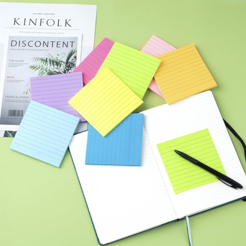 (8 Pack) Lined Sticky Notes 4x4 Bright Stickies Colorful Super Sticking Power Memo Pads, 8 Colors, Strong Adhesive - size: 4 x 4 inches