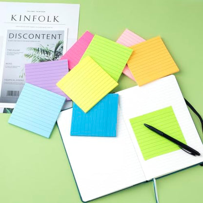 (16 Pack) Lined Sticky Notes 4x4 Bright Stickies Colorful Super Sticking Power Memo Pads, 8 Colors, Strong Adhesive - size: 4 x 4 inches (Pack of 2)
