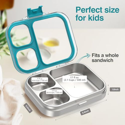 HOMEKOL Stainless Steel Bento Lunch Box, Blue, 3.3Cups | 3-Compartment,Leak-Proof, for Kids & Adults, BPA-Free, Dishwasher Safe, Clear Tritan Lid, 800ml (Not Insulated) - color: Blue, size: 27oz (800ml)