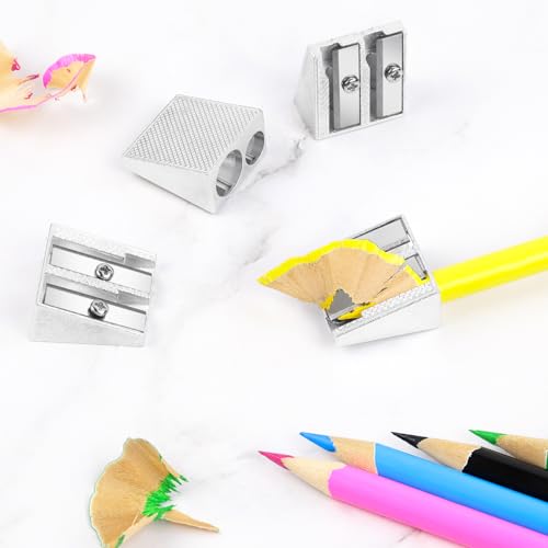 4 Pack, 2 Holes Handheld Metal Pencil Sharpener | Alloy Manual, Durable and Drop-resistant Pencil Sharpener, Pencils of different sizes, Schools, Offices, Homes, Art Projects - color: 4 Pack