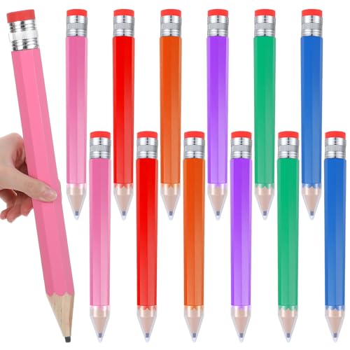 12 Pcs Wooden Jumbo Pencils for Prop, 13.4 Inch Huge Giant Pencil Set for Home School Supplies, Jumbo Pencils for Preschoolers, Multicolored Novelty Decor