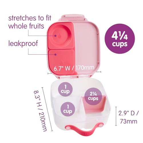 b.box Mini Lunch Box Kids | 4.25 Cup Leak Proof Bento Box for Kids Ages 3+ | 3 Compartment Snack Containers, School Lunch Container, Dishwasher Safe, BPA-Free, PFAS-Free - Flamingo Fizz - color: Flamingo Fizz, size: 1-pack