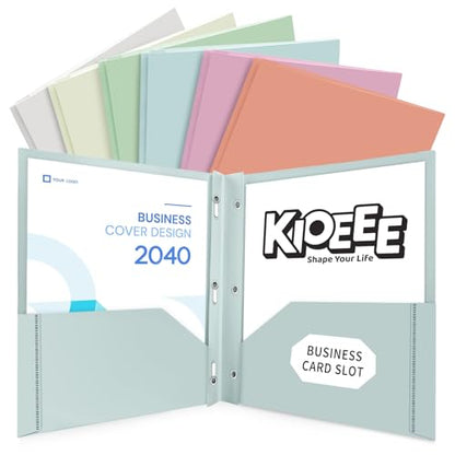 Plastic Folders with Pockets and Prongs (Pastels,6 Pack),Fit Letter Size Paper,Business Card Slot,2-Pocket Folder for School Office or Home,Durable Acid-Free Poly,Back to School Supplies Bulk