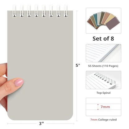 Taja Set of 8 Mini Pocket Notebook Top Spiral Nursing Notepads | Neutral 3" x 5", Mini Little Spiral Notebook, Nursing Notepad, Perfect for Work, School, Office, Nurse, Travel - color: B.Neutral