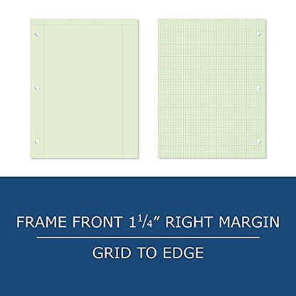 Roaring Spring Graph Ruled Engineering Pad, Engineering Graph Paper Pad, 24 Pack, 5x5 Grid to Edge, 8.5" x 11", 100 Sheets, 3 Hole Punched, Green Tinted Sheets, Made in USA - color: Green, size: Grid-to-Edge (100 Sheets) (Pack of 24)