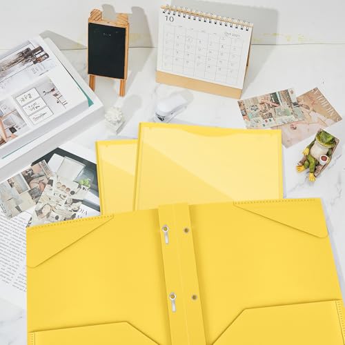 Henoyso 48 Pcs Plastic Folder with Clear Front Pocket and 3 Prongs Heavy Duty Plastic Folders with Card Slot Pocket Folders with Prongs for School Office Home(Yellow) - color: Yellow
