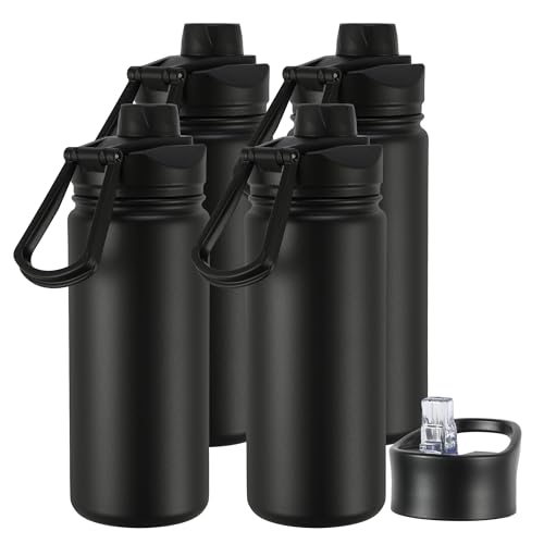 16 oz Insulated Water Bottle with Straw Lids, Stainless Steel Kids Water Bottles for School, Double Wall Vacuum Metal Water Bottle with Straw & Wide Mouth Lid, Black 4 Pack - color: Black, size: 16oz-4 Pack