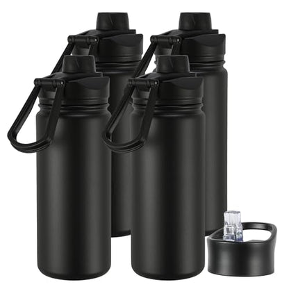 16 oz Insulated Water Bottle with Straw Lids, Stainless Steel Kids Water Bottles for School, Double Wall Vacuum Metal Water Bottle with Straw & Wide Mouth Lid, Black 4 Pack - color: Black, size: 16oz-4 Pack
