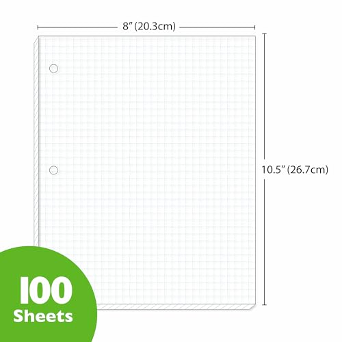 BAZIC Products Quad-Ruled Filler Paper, 4 Sq/in, 3-Hole, 36-Case | quad-ruled filler sheets, 4 squares per inch, 10.5 x 8 in, 3-hole punched, fit 3-ring binders, math, 100 Sheets - color: White Quad-ruled, size: 36-Pack