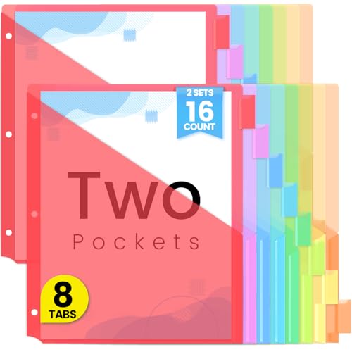 Sooez 16 Count Dividers with Pockets, Binder Dividers with tabs | Binder Dividers for 3 Ring Binders, Binder Divider with Pockets for US Letter Size, Insertable Big Tabs, Red, Set of 2 - color: Red, size: 2 Sets