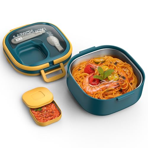 PEDECO Single-Layer Bento Lunch Box for Kids & Adults with Removable Stainless Steel Lunch Container,Dressing Container,BPA-Free,Dishwasher Safe - Includes Utensil(Blue,Non-Insulated) - color: Blue, size: Stainless Steel Single Layer