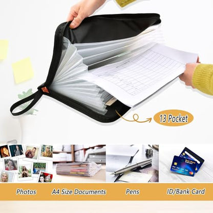 Expanding File Folder Botanical Floral Green Accordion File Organizer 13 Pockets Document Organizer with Zipper Labels A4 Letter Office Storage