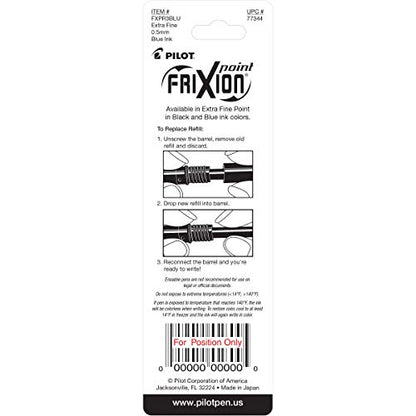 Pilot, FriXion Point Gel Ink Refills for Erasable Pens, Extra Fine Point 0.5 mm, Pack of 3, Blue