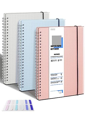 OWSC 3 Pack Dotted Spiral Notebook, Hardcover Notebooks for Work A4 Dot | 5.9 x 8.3 IN Notebooks College Ruled for Note Taking, School and Journal with 80 Sheets/160 Pages 110 GSM Thick Papers - size: Dotted-A4-3 Pcs