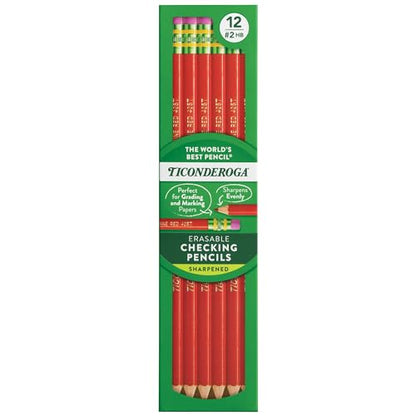 Ticonderoga Erasable Checking Wood-Cased Pencils, Pre-Sharpened, Red, 12 Count - style: 12 Count, Red