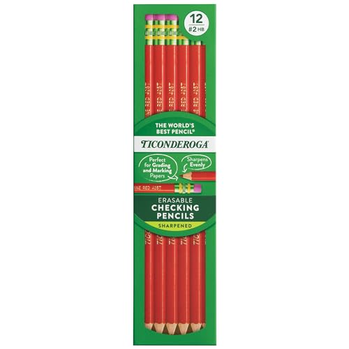 Ticonderoga Erasable Checking Wood-Cased Pencils, Pre-Sharpened, Red, 12 Count - style: 12 Count, Red