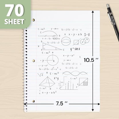 ONAVIA Pink 1 Subject Spiral Notebook Wide Ruled 5 Pack, 140 Pages | 70 Sheets, 7.5 x 10.5 in, 3-Hole Punched, School Notebook, Wide Ruled Paper, Study, Students - color: Pink
