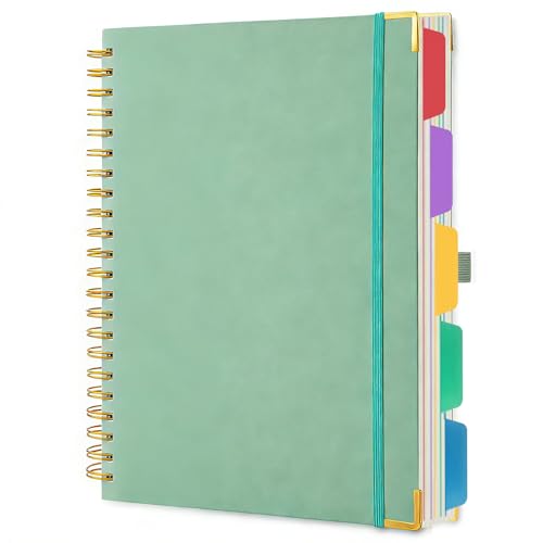 VANRTTO 5 Subjects Hardcover Spiral Notebook College Ruled Lined B5 Green | Hardcover 8.0x10 IN Spiral Notebook With Removable Tab Dividers, 110 GSM Paper Notebooks for Work, 300 Pages B5 Notebooks - color: DTB5 GREEN, size: 8.0 x 10 IN B5