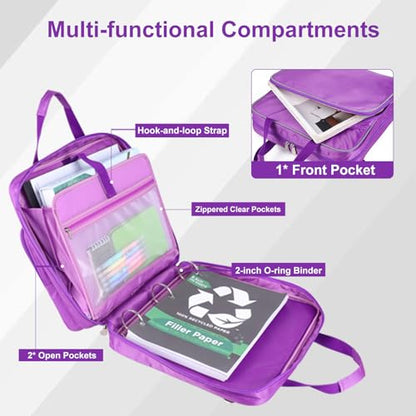 Edraco Zipper Binder, 2 Inch 3-Ring Binder with Zipper, Multi Pockets Organizer Binder, 500 Sheet Capacity, Comes with Shoulder Strap, Purple - color: Purple