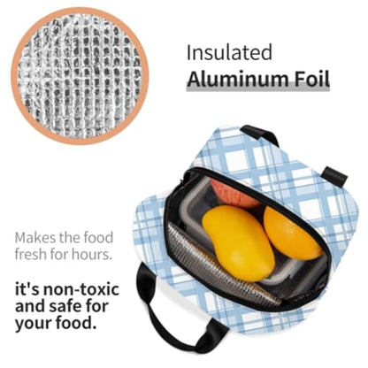 Nerxy Blue Buffalo Plaid Check Lunch Bag Modern Lunch Box 8x5x8.5inch Soft Meal Tote Bag Lunchbox For Women Kids Adults Work School Office Travel Picnic Outdoor - color: Blue