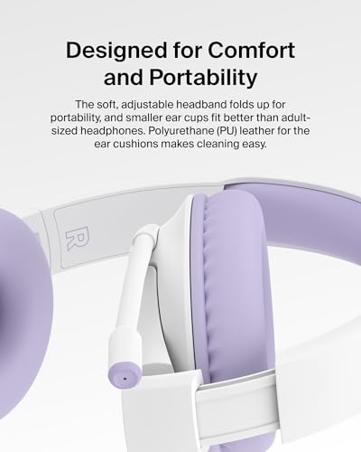Belkin SoundForm Inspire Wired Over-Ear Headset for Kids, Online Learning & Travel w/Built-in Boom Mic, 85dB Safe Volume Limit - USB-C & 3.5mm - Compatible w/iPhone, iPad, Galaxy & More - Lavender - color: Lavender, style: Wired