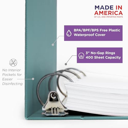 Carstens 3-Inch Heavy Duty 3-Ring Binder - Side Opening, Powder Blue, Durable Plastic, Precision No-Gap Rings, Waterproof Cover, No Pockets, Holds 400 US Letter Sheets, BPA-Free, Made in USA (1744-3R) - color: Light Blue, size: Case of 14