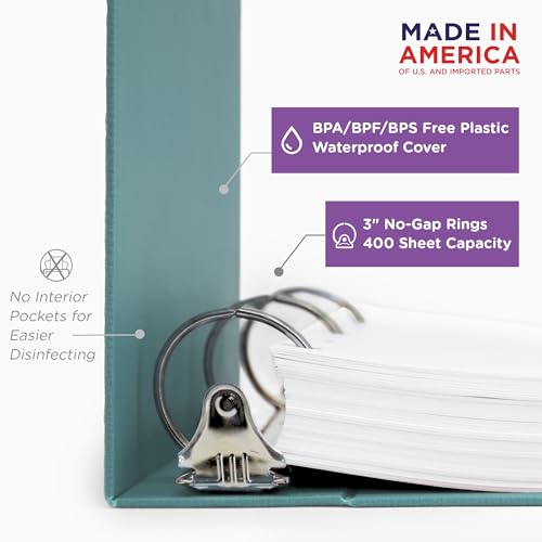 Carstens 3-Inch Heavy Duty 3-Ring Binder - Side Opening, Powder Blue, Durable Plastic, Precision No-Gap Rings, Waterproof Cover, No Pockets, Holds 400 US Letter Sheets, BPA-Free, Made in USA (1744-3R) - color: Light Blue, size: Individual