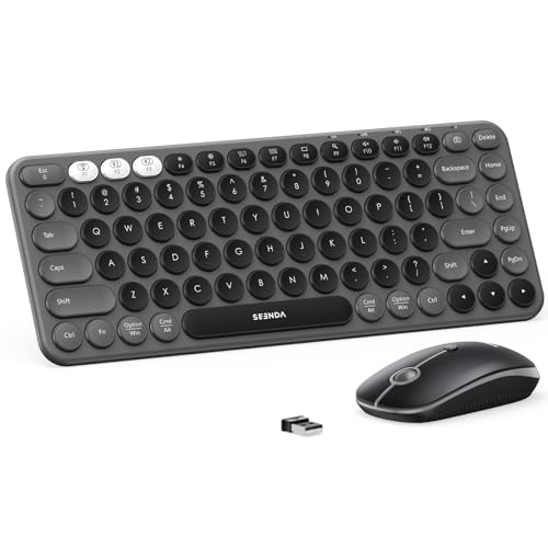 seenda Bluetooth Wireless Keyboard and Mouse Combo, COE203 Quiet Round Keycaps, 3-Device Multi-Connection, Bluetooth & 2.4G USB Receiver, Wide Compatibility with iPad/Tablet/Laptop/Mac/Windows, Black - color: Black