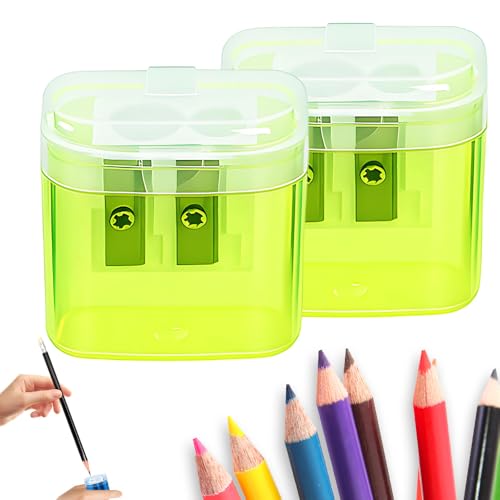 Pencil Sharpeners, Handheld Pencil Pharpener with Lid, 2 Holes Mini Compact Colored Pencil Sharpener Manual for Classroom, Back to School, Home & Office, Sacapuntas de lapiz (Yellow 2PCS) - color: Yellow 2pcs