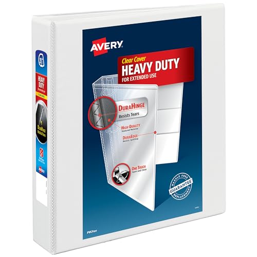 Avery Heavy-Duty View 3 Ring Binder, 1.5" One Touch Slant Rings, Holds 8.5" x 11" Paper, 1 White Binder (05404) - size: 1-1/2"
