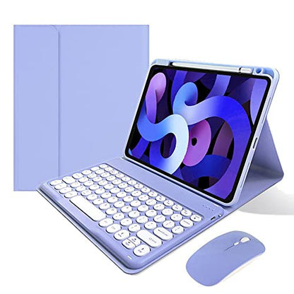 Keyboard Case Compatible with iPad 9th 8th 7th Generation Air 3rd Gen Pro 10.5 Keyboard Case with Bluetooth Mouse Round Key Cute Removable Color Keyboard,Purple - color: Purple, size: iPad7/iPad8/iPad9/Air3/Pro10.5