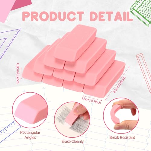12 Count Light Pink Pencil Erasers Rectangular Rubber Eraser Bulk for Bag Supplies Gift Teacher Student - color: Light Pink