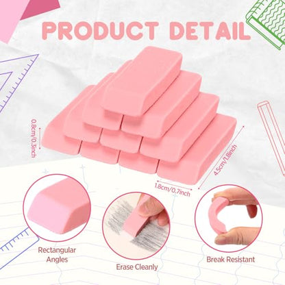 12 Count Light Pink Pencil Erasers Rectangular Rubber Eraser Bulk for Bag Supplies Gift Teacher Student - color: Light Pink
