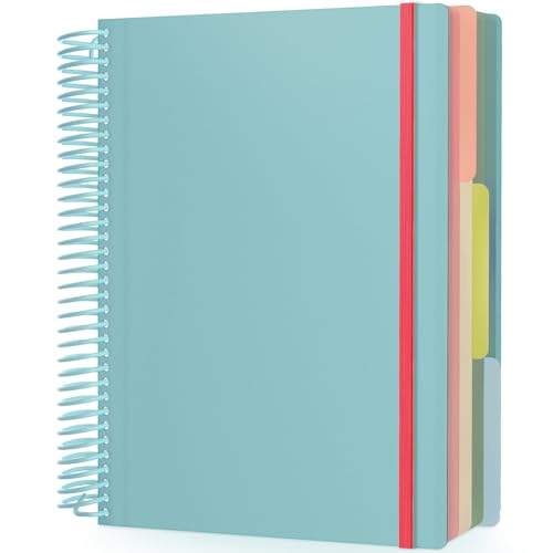 EUSOAR Spiral Notebook, A4 9.25" x 11.7" College Ruled 3 Subject Notebook with Pockets, Large Lined Spiral Journal Notebook, 240 Pages 90gsm Thick Paper, Cute Notebook for Office Travel School - color: Light Blue, style: A4 Lined
