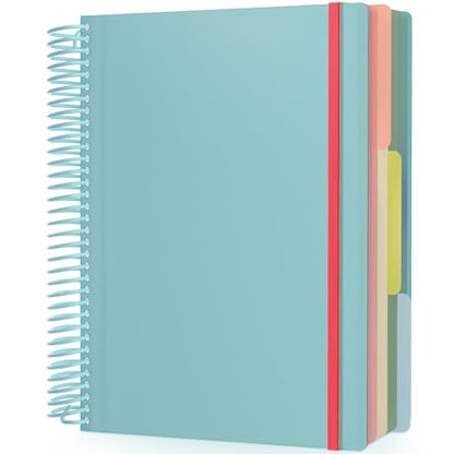 EUSOAR Spiral Notebook, A4 9.25" x 11.7" College Ruled 3 Subject Notebook with Pockets, Large Lined Spiral Journal Notebook, 240 Pages 90gsm Thick Paper, Cute Notebook for Office Travel School - color: Light Blue, style: A4 Lined