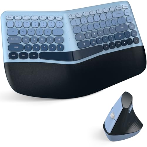 MOFII Wireless Ergonomic Keyboard & Mouse Combo – Split Curved Keyboard with Wrist Rest (All-Day Comfort) + Wireless Vertical Ergonomic Optical Mouse, Compatible with PC/Laptop/Desktop- Blue Gradient - color: Blue Gradient