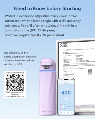 WaterH BOOST Smart Water Bottle Tracker with Reminder to Drink Water, 24oz | BPA-Free Double Wall Vacuum Insulated Stainless Steel, Leakproof, Smart App Tracking, Fits Cup Holders, Wide Mouth for School - color: Purple, size: 24 Ounces