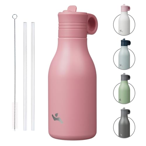 Konokyo 25oz Insulated Travel Water Bottle with Straw, Pink | Stainless steel, BPA free, leak proof, double wall, dishwasher safe. Reusable for gym, workouts, and daily use - color: Pink, size: 12 Ounces