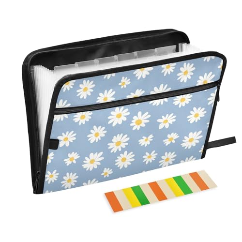 Blue Daisies Accordion File Organizer Expanding Document Folder with 13 Pockets Portable File Folder for A4 Letter Size - color: Blue Daisies