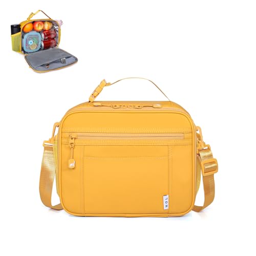 NOL Natural Organic Lifestyle Reusable Insulated Kids Lunch Bag – Water-Resistant Easy-Clean Fabric, Multiple Zip Pockets, Holds Lunch Box & Water Bottle for School, Earth-yellow - color: Earth-yellow, size: Horizontal (6 Liters)
