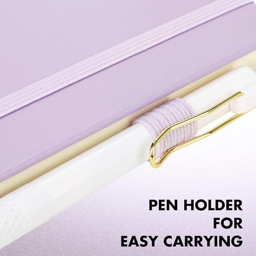 Aodaer 12 Set Lined Notebook Journals with Pens A5 Notebooks 100 GSM College Ruled Hardcover Notebook PU Leather Notepad with Pen Holder for Office School, 5.7 x 8.3 Inches, Lavender - color: Lavender