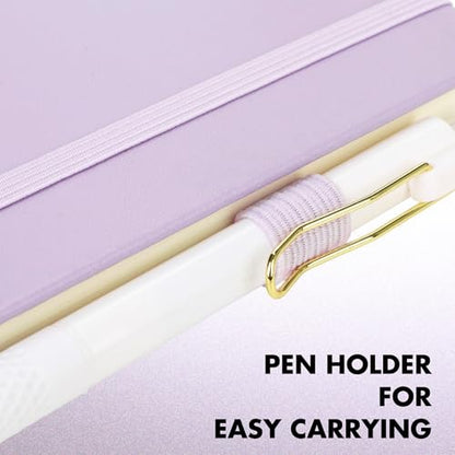 Aodaer 12 Set Lined Notebook Journals with Pens A5 Notebooks 100 GSM College Ruled Hardcover Notebook PU Leather Notepad with Pen Holder for Office School, 5.7 x 8.3 Inches, Lavender - color: Lavender