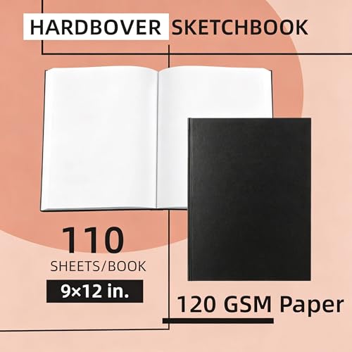Hardcover Large Size 9" x 12" Sketch Pads for Drawing, 110 Sheets, 80lb/120GSM Mixed Media Pad - Acid Free Paper, Bleedproof, Hardbound Sketchbook, Professional Grade (Pack of 1)