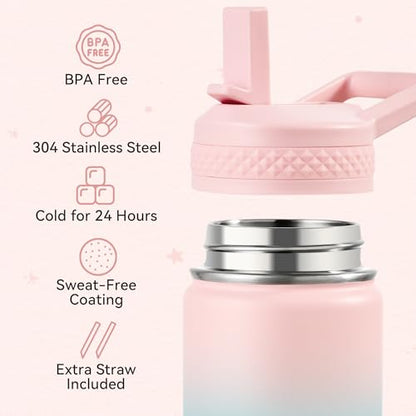 Fijinhom12 oz Kids Water Bottle, Toddler Water Bottle with Straw, Boys&Girls Bottle for School, 304 Stainless Steel Vacuum Insulated Bottle for Kids, BPA-Free, Leak-Proof, Bubble - color: Bubble