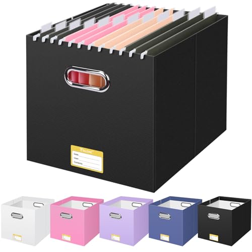 BALEINE File Organizer Box, Cardboard File Folder Organizer with Handle for Letter Size, Portable Collapsible Hanging Filing Box for Home Office Document Storage (1 Pack, Large Black) - color: Black, style: 1PK