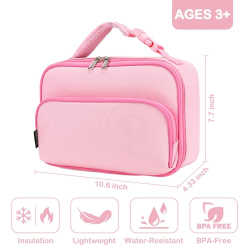 FlowFly Kids Lunch box Insulated Soft Bag Mini Cooer Back to School Thermal Meal Tote Kit for Girls, Boys,Pink - color: Pink#52